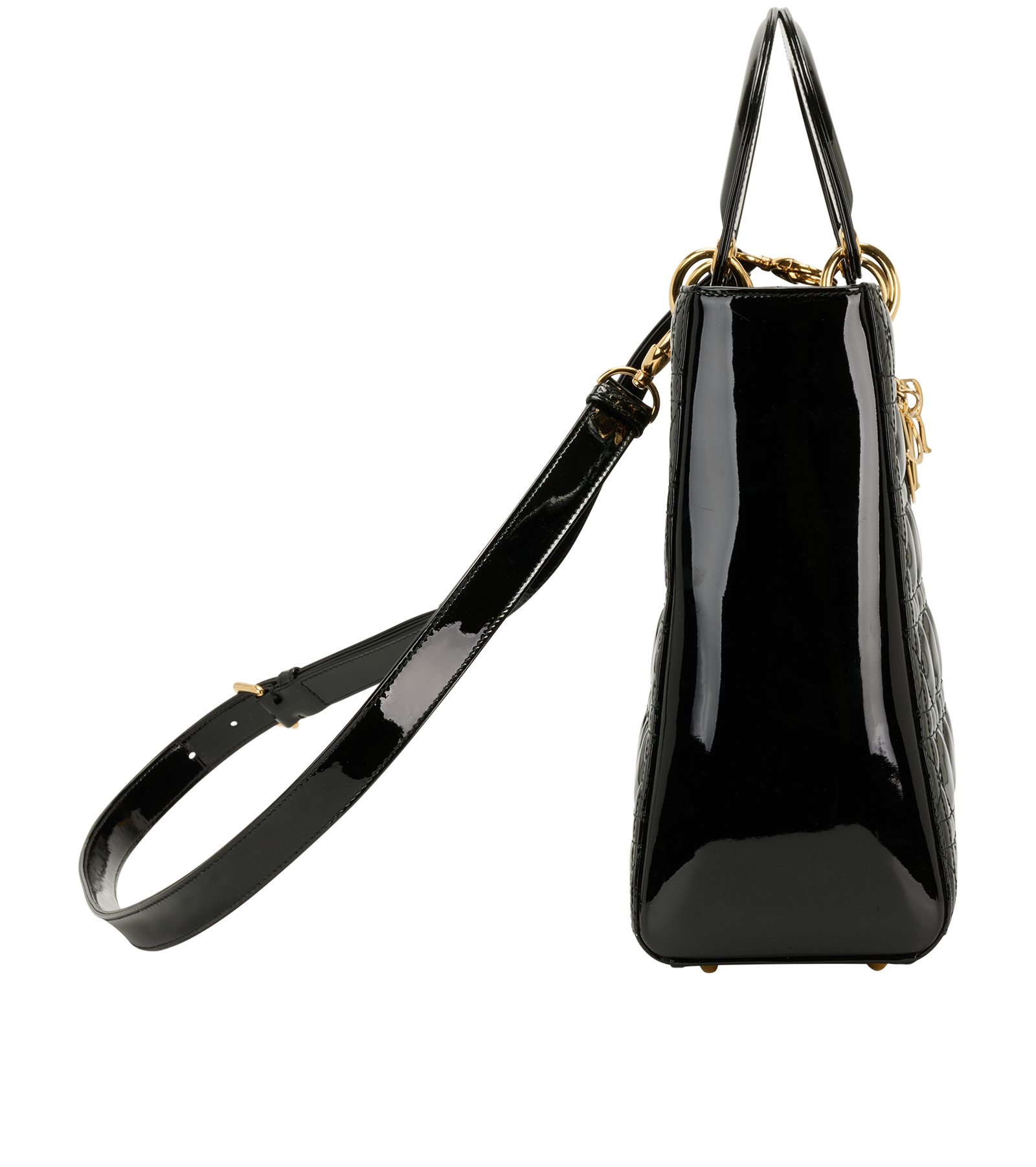 Lady Dior Handbag, &pound;1,600, Handbags, Black, Patent Leather, Side view